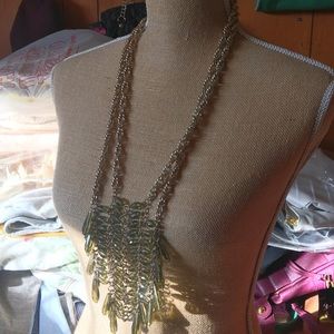 Talbots Chunky Green and Gold Statement Necklace for Bold Chic Look